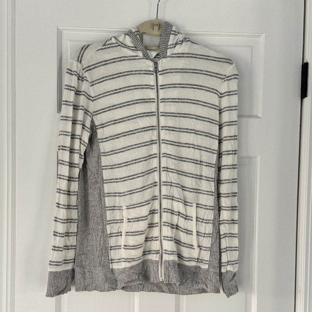Market & Spruce Striped Zip Up Hoodie Lightweight Cream Gray Size M